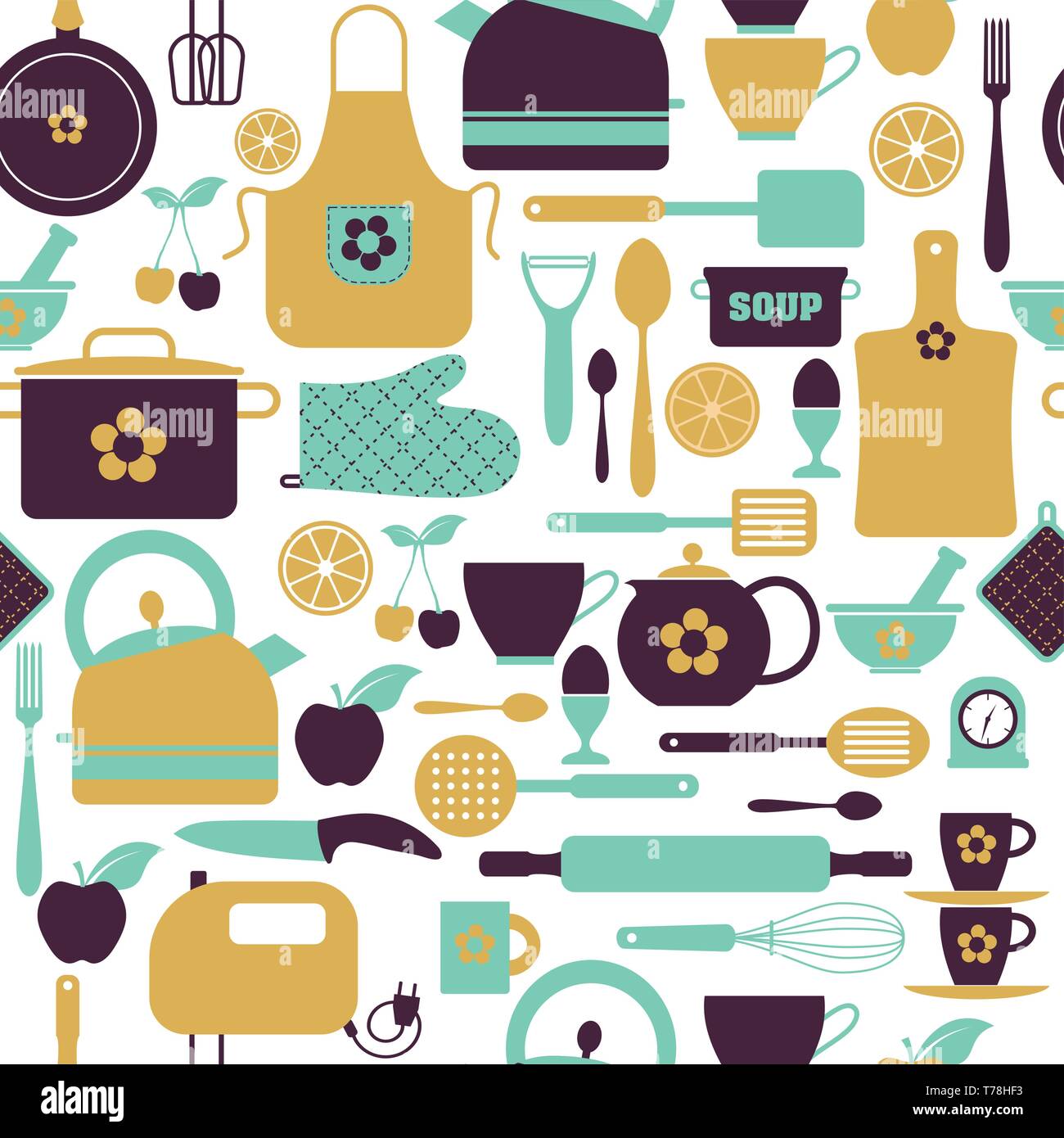Seamless pattern kitchen tools. Abstract pattern of kitchen. Stock Vector