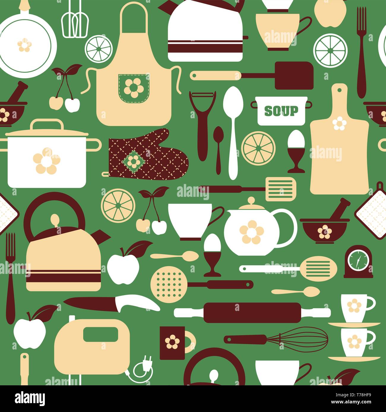 Seamless pattern kitchen tools. Abstract pattern of kitchen. Stock Vector