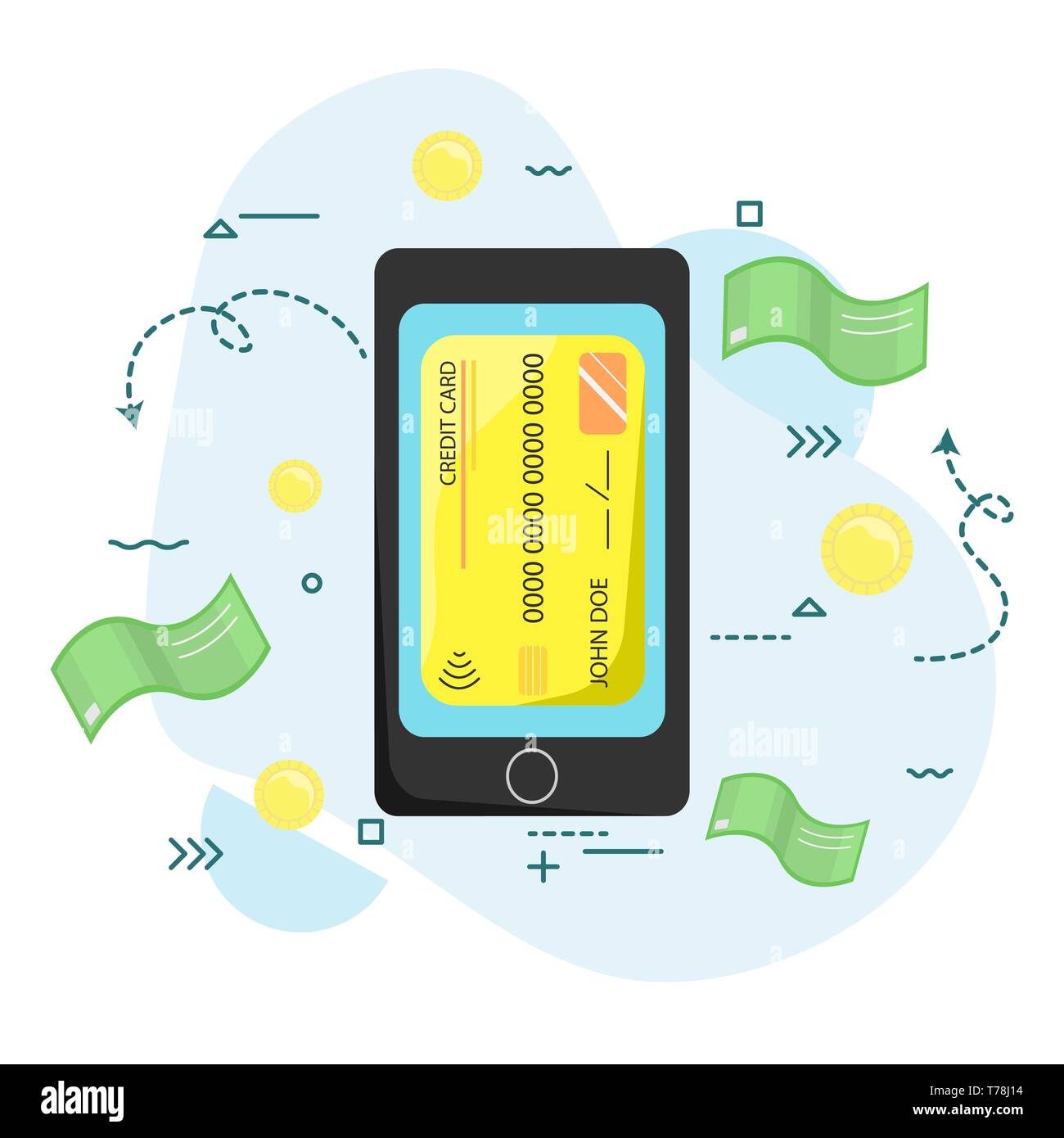 The payment by smartphone. Wireless, contactless. Modern technology. Flat vector illustration Stock Vector