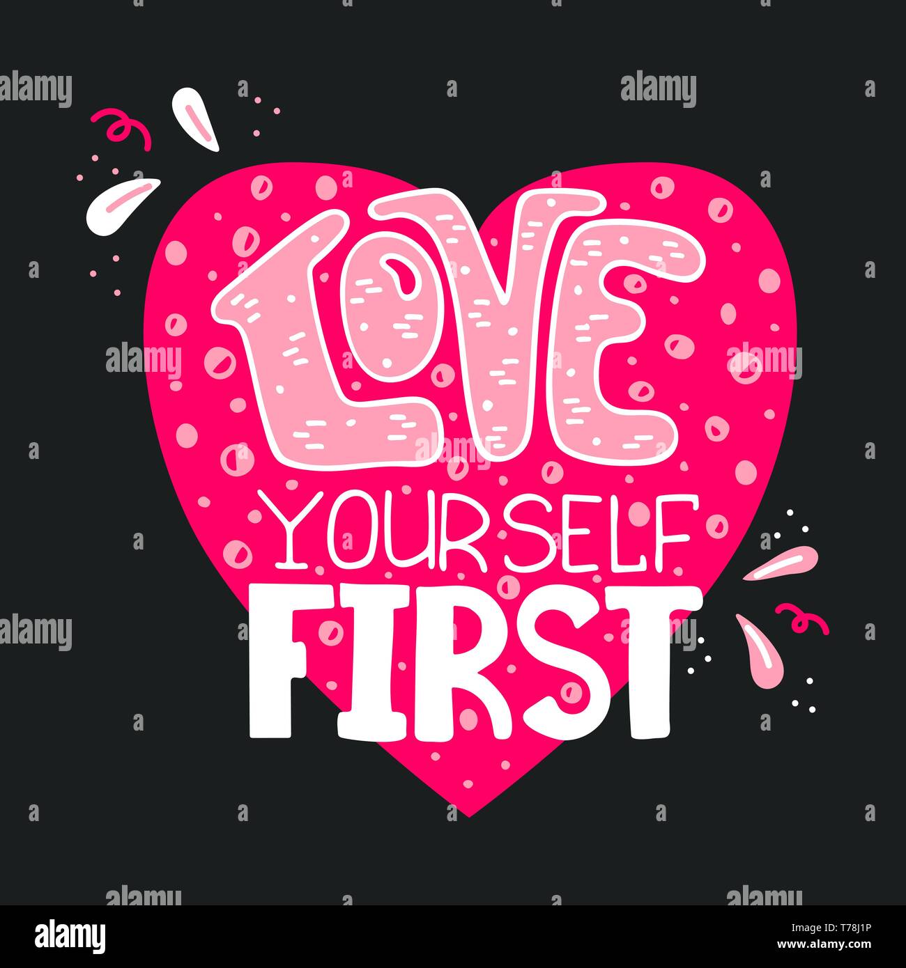 Positive lifestyle doodle drawing. Love yourself first. Phrase for