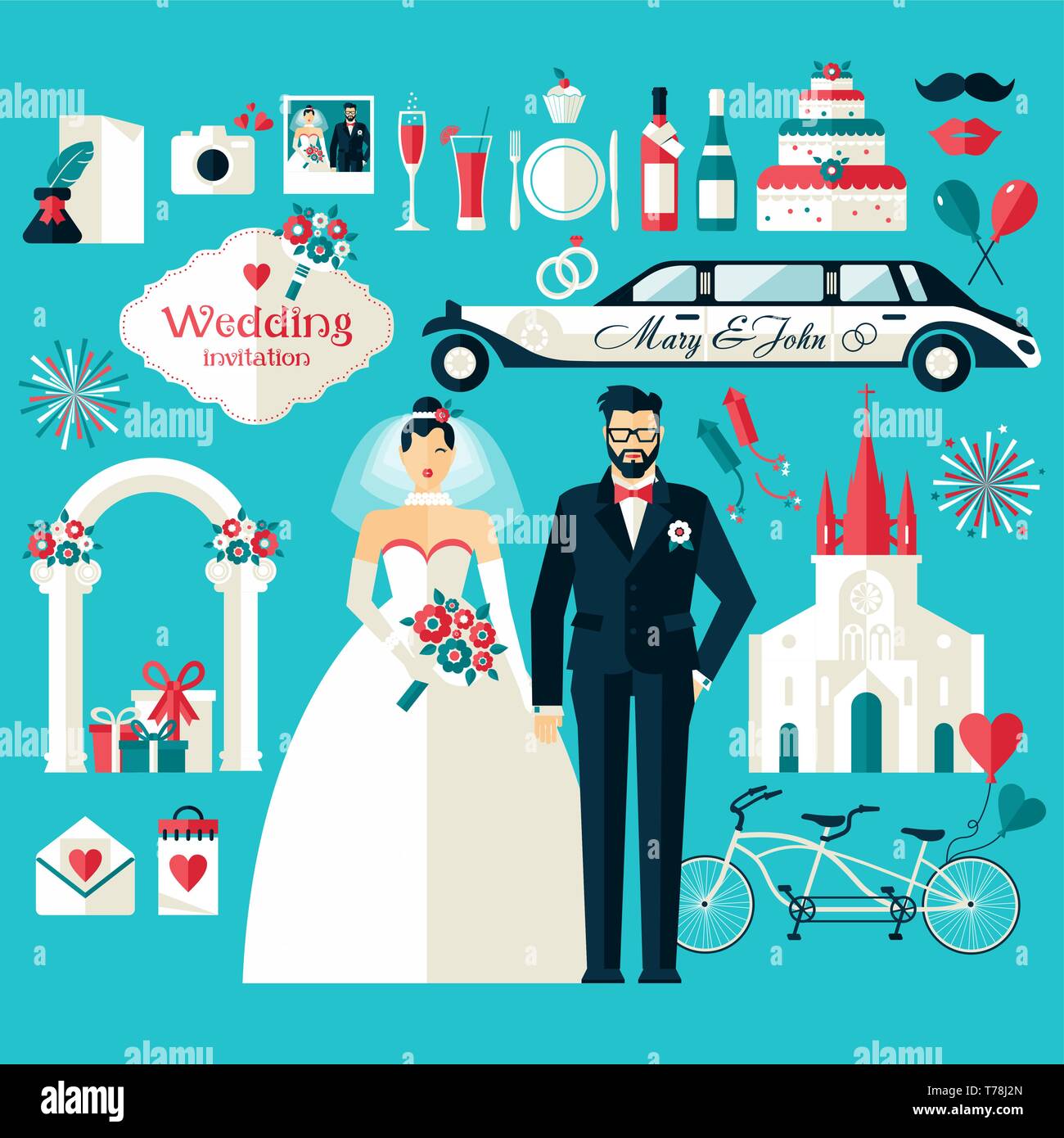 Wedding symbols set. Flat icons for your wedding design Stock Vector ...