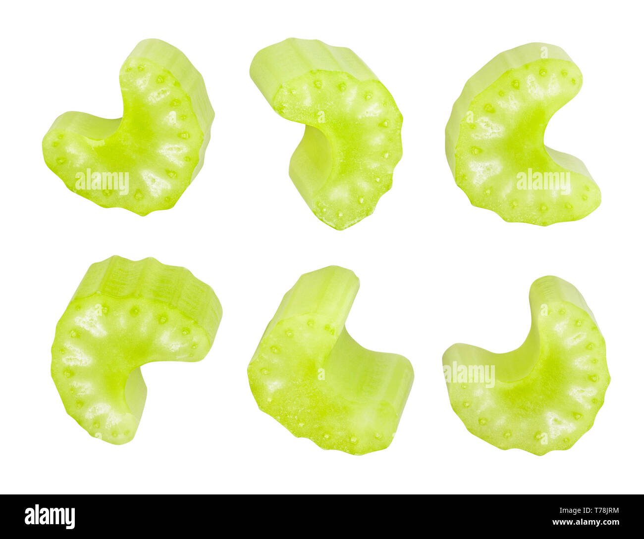 sliced celery sticks path isolated Stock Photo