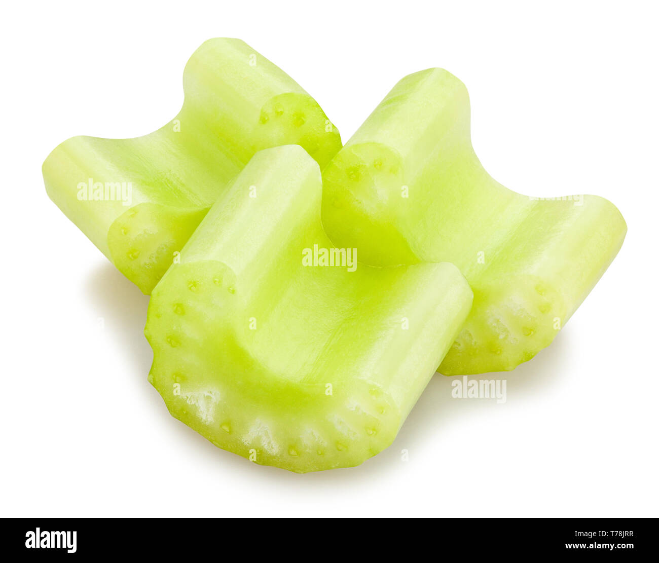 sliced celery sticks path isolated Stock Photo