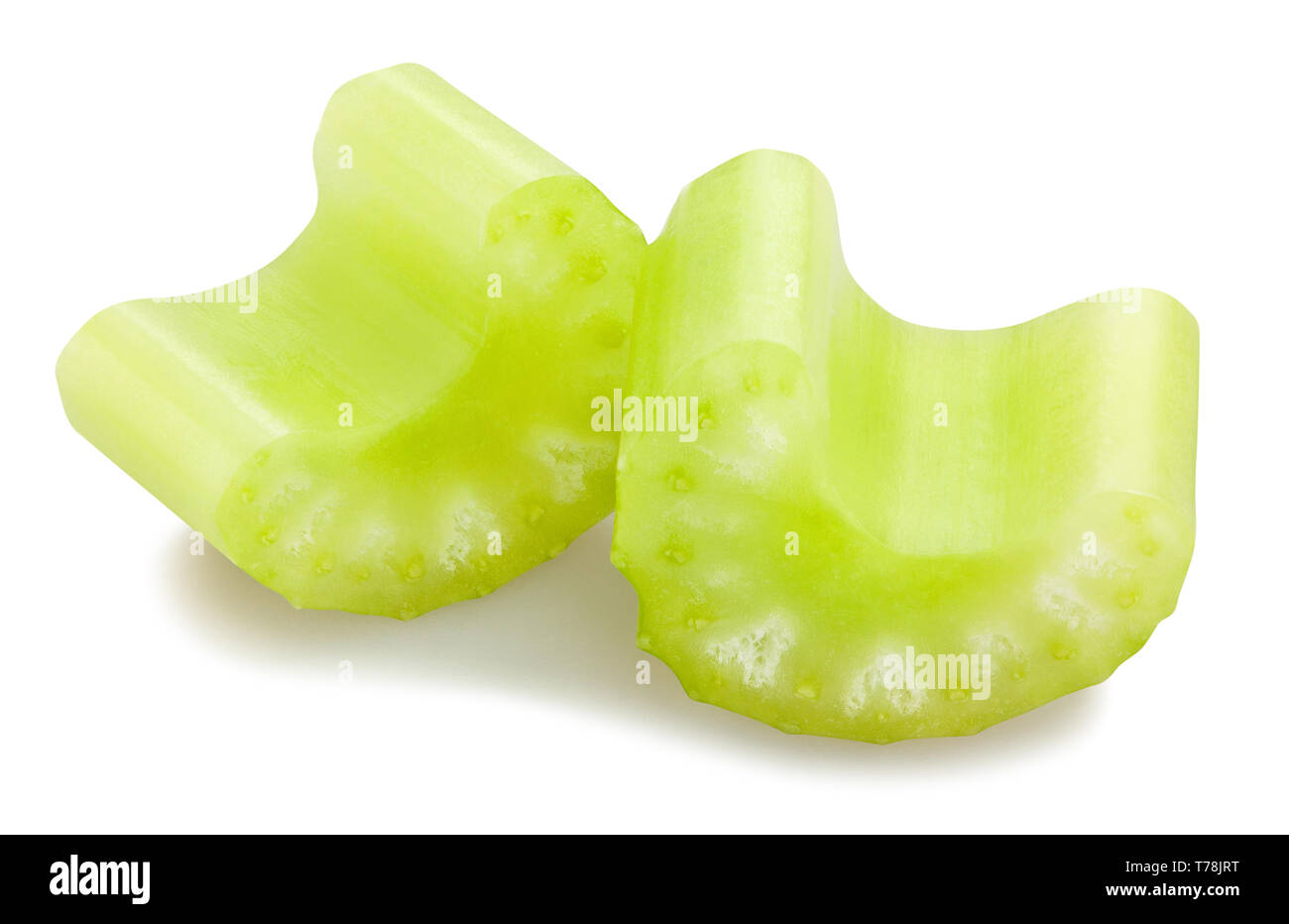 sliced celery sticks path isolated Stock Photo