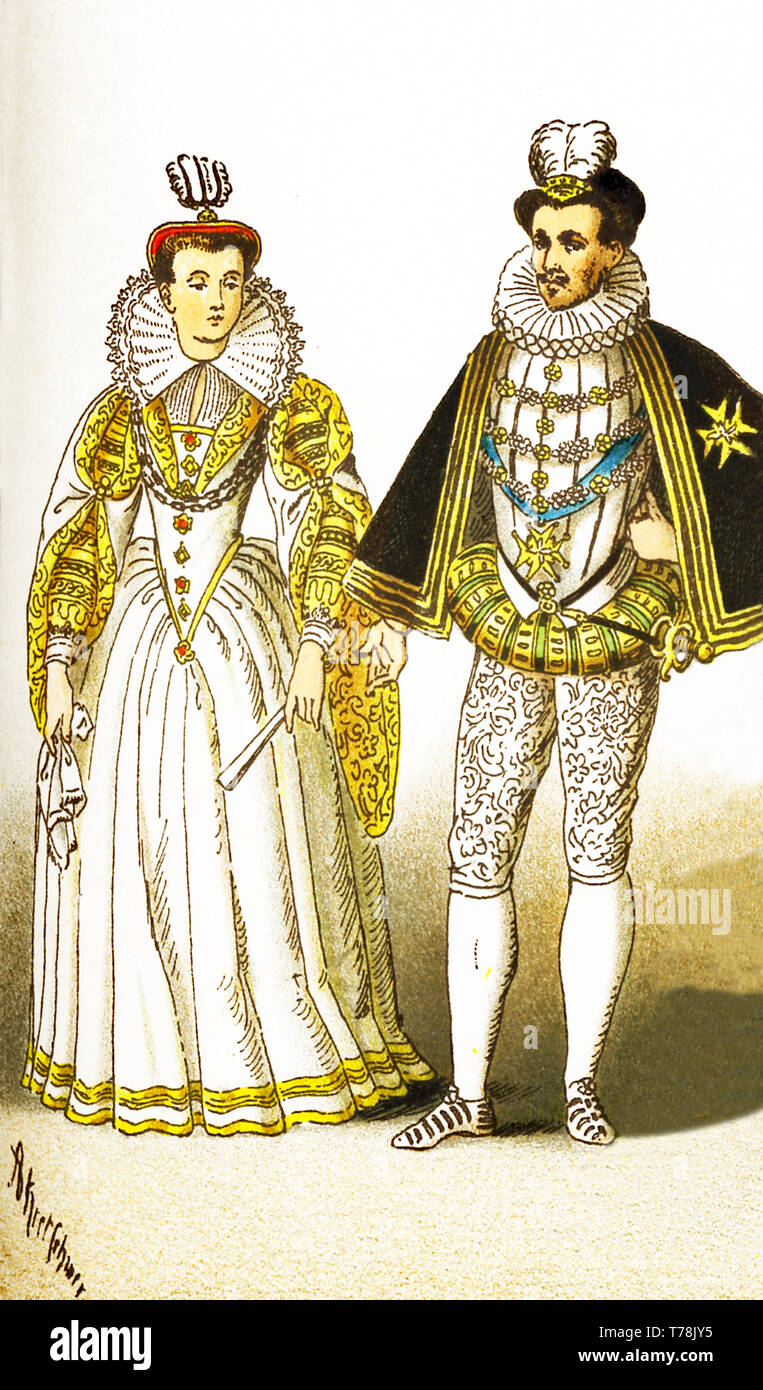 The figures represented here are Margareth of Lorraine and  Henry III (died 1589). The illustration dates to 1882. Stock Photo