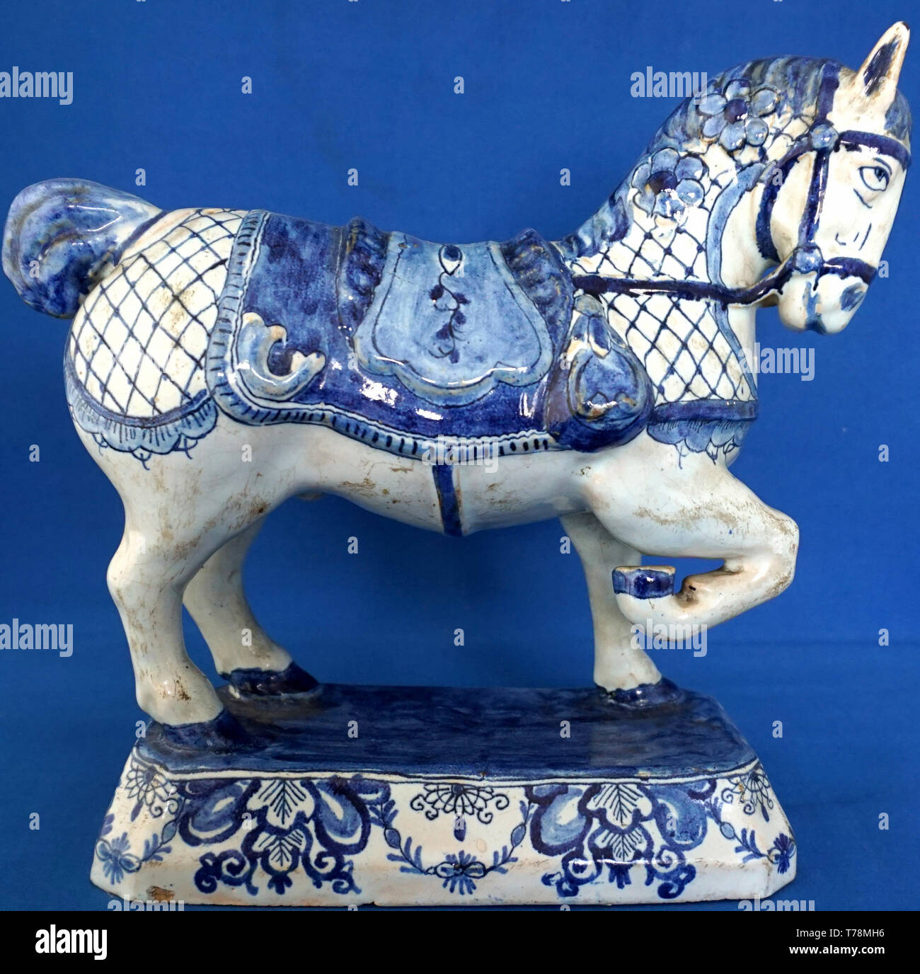 Antique Delft Faience 17C Pottery Horse Figure Stock Photo