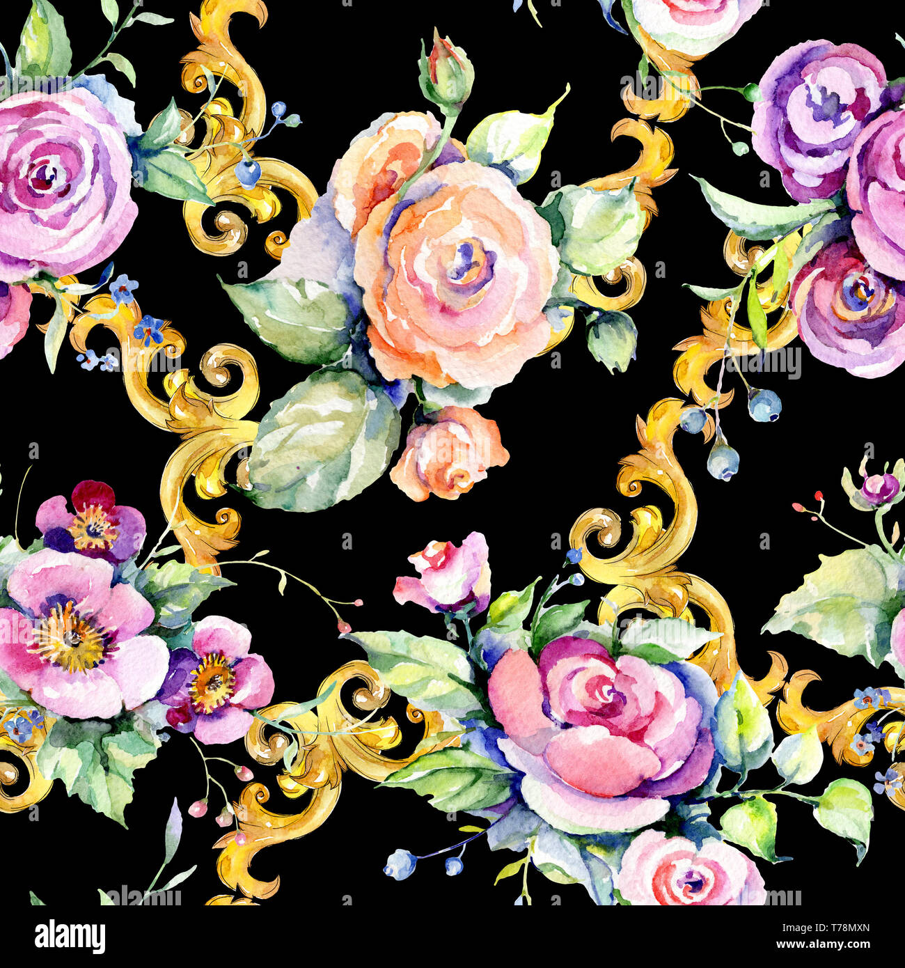 Pink rose bouquet loral botanical flowers. Watercolor background ...