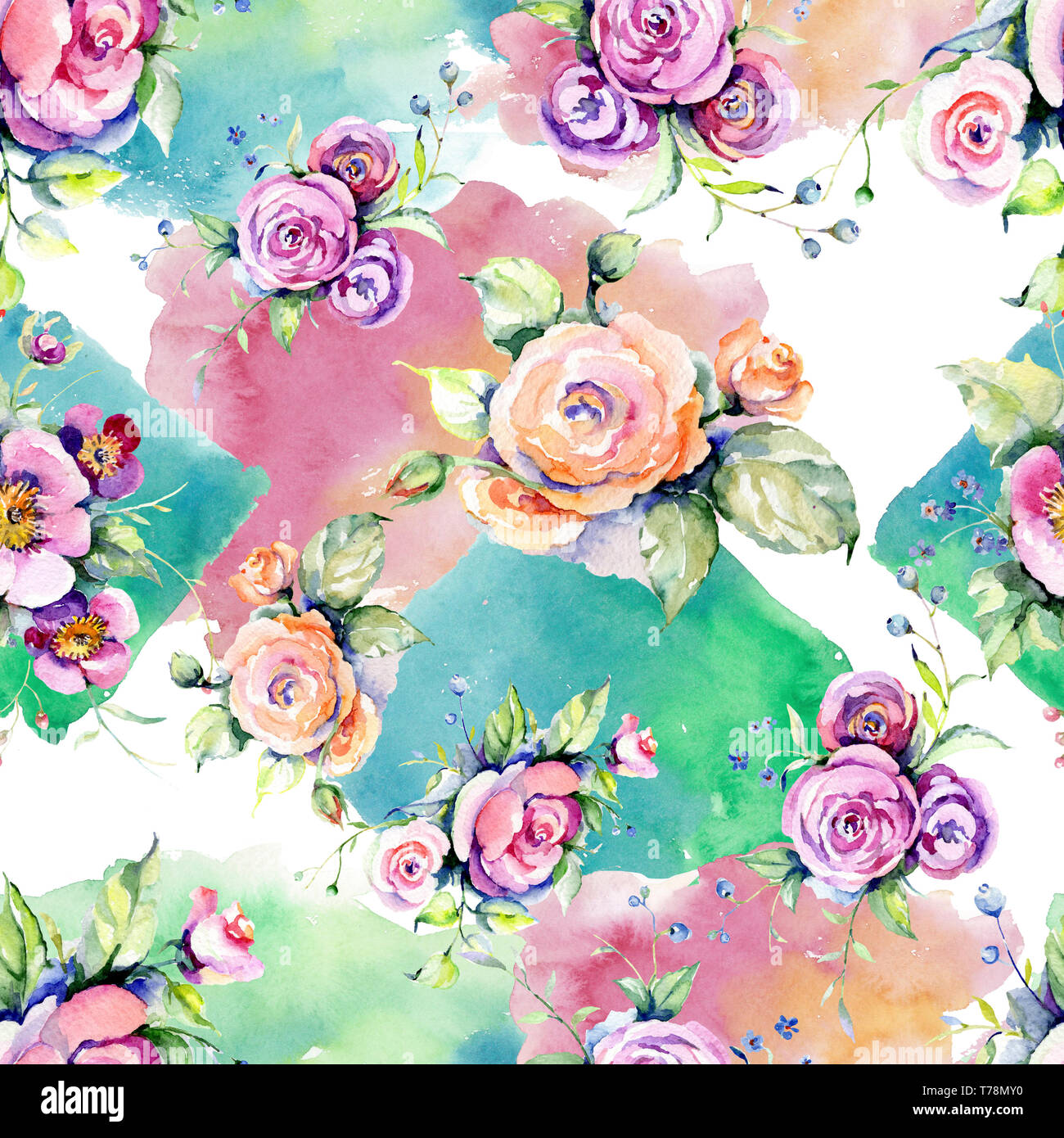 Pink rose bouquet loral botanical flowers. Watercolor background ...