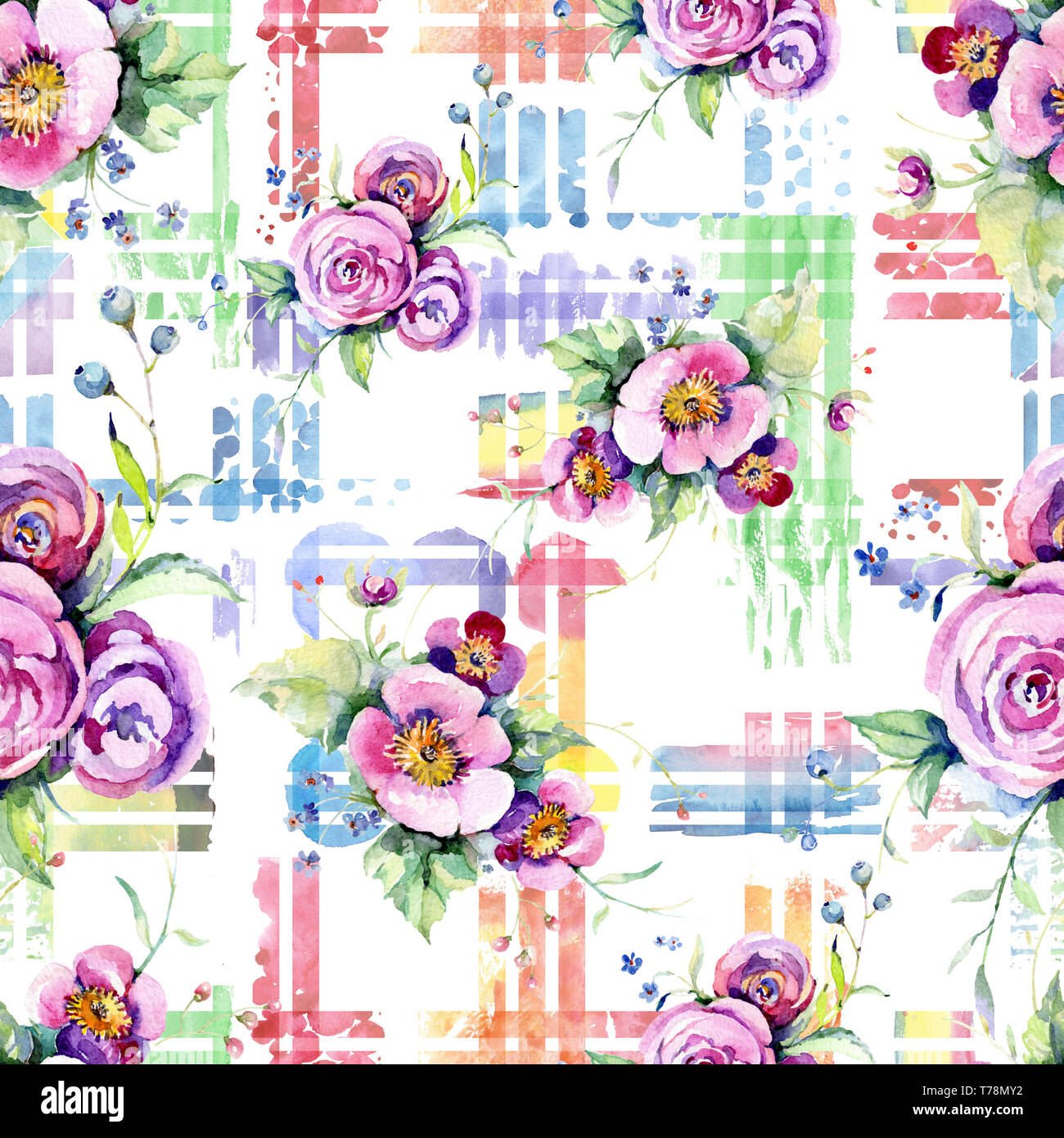Pink rose bouquet loral botanical flowers. Watercolor background ...
