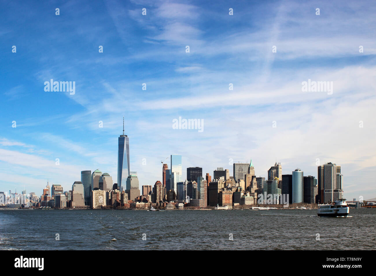Downtown Manhattan viewed from Hudson River Stock Photo
