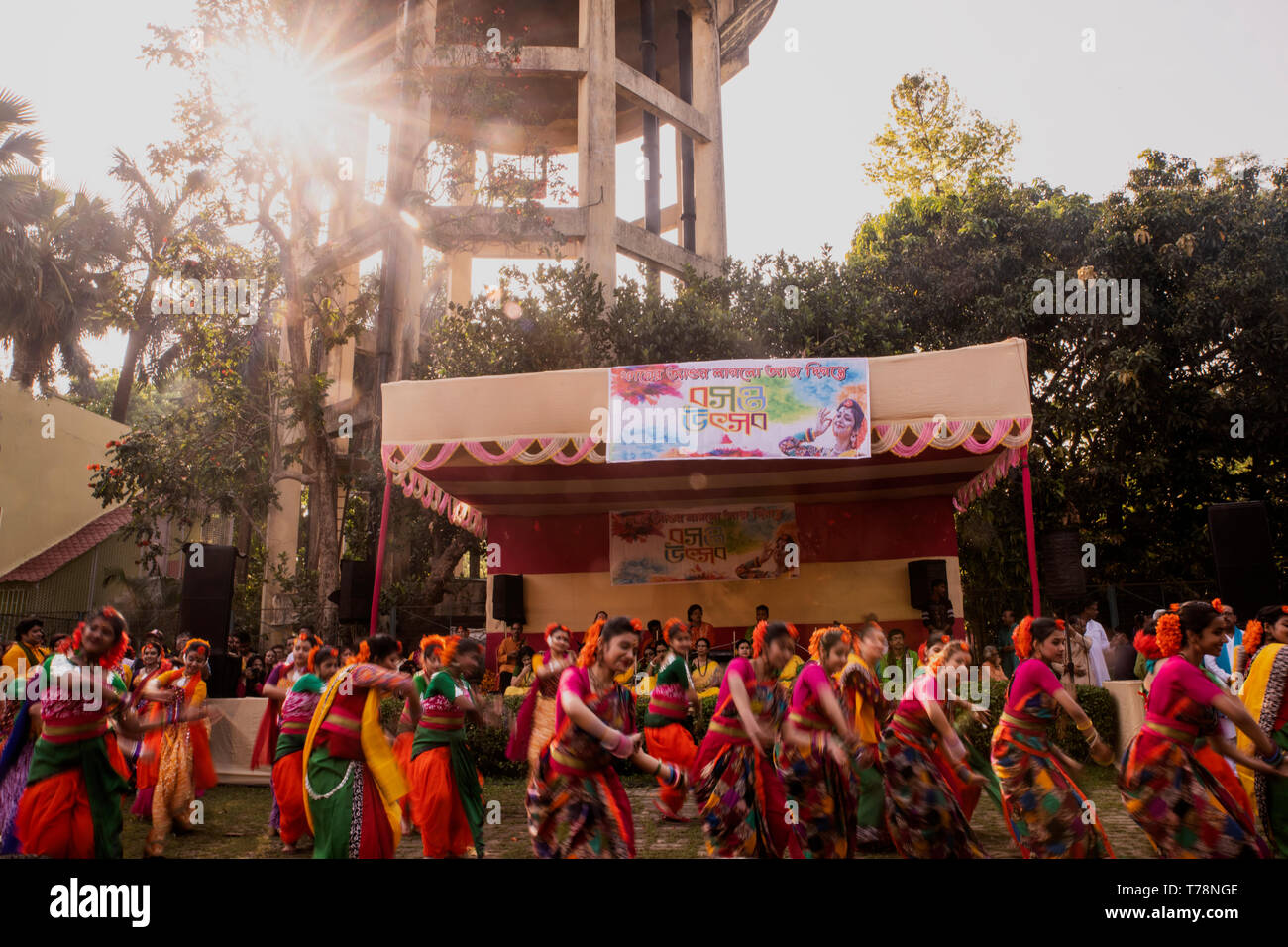 Spring,festival,group dance,by ladies,welcoming ,Spring ,season,Golf green,park,Kolkata,India. Stock Photo