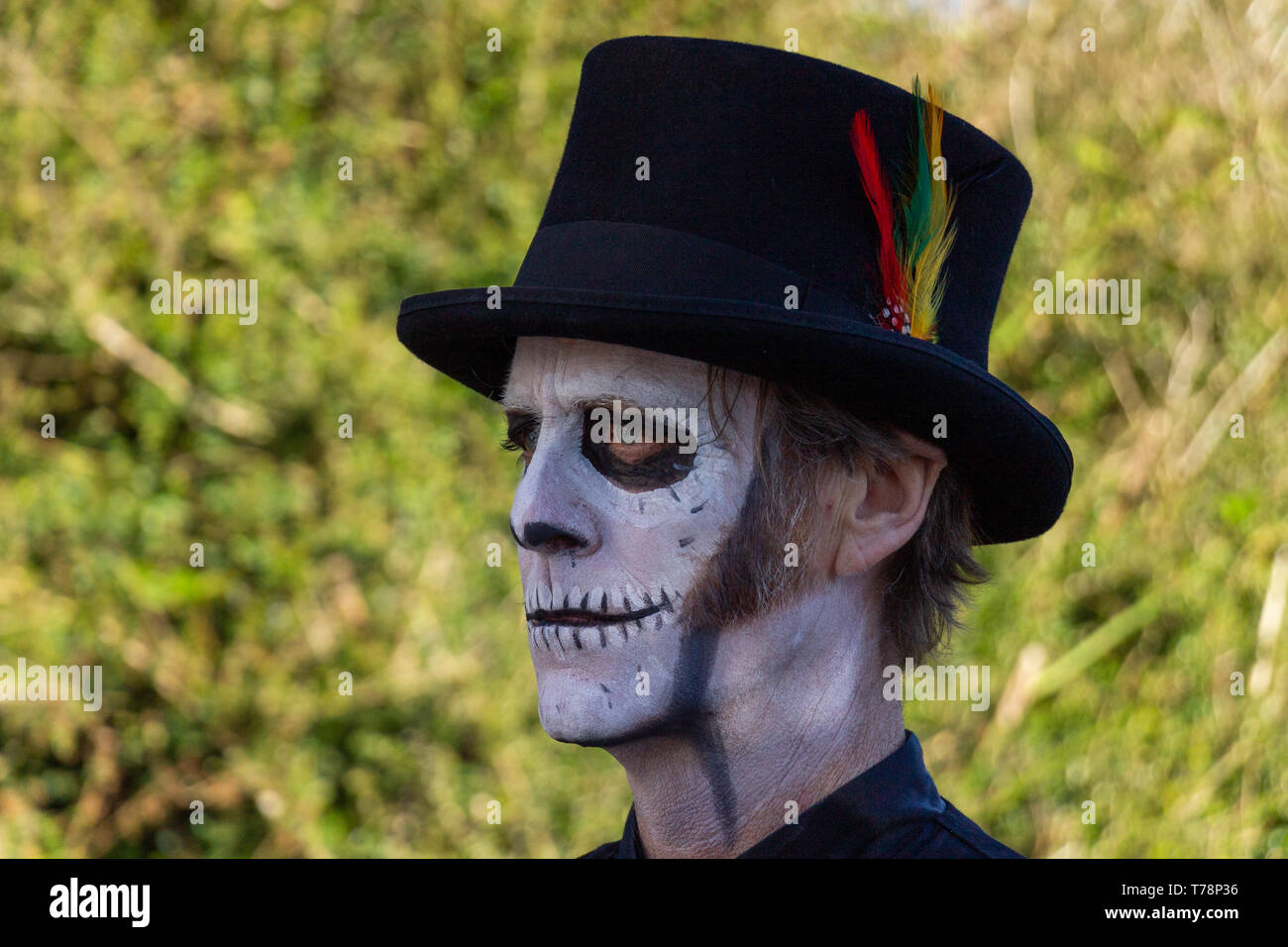 male jazz festival character with skull makeup Stock Photo
