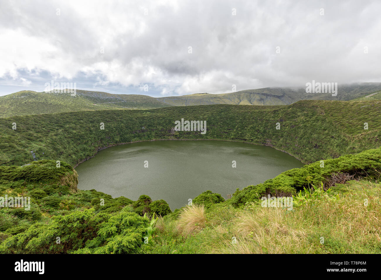 The Lagoa Funda volcanic crater on Flores in the Azores. Stock Photo