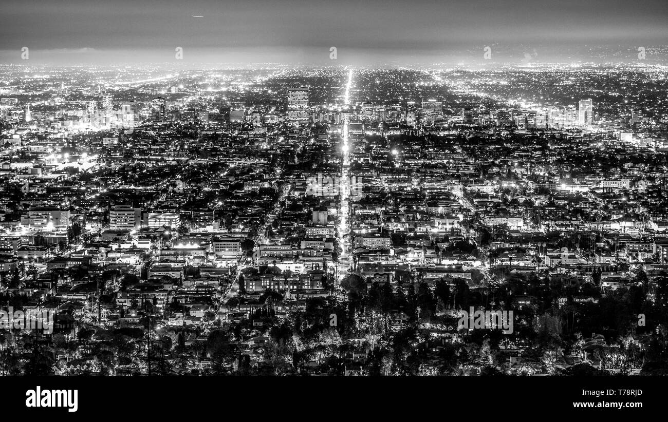 Aerial view over Los Angeles Downtown from Hollywood Hills Stock Photo