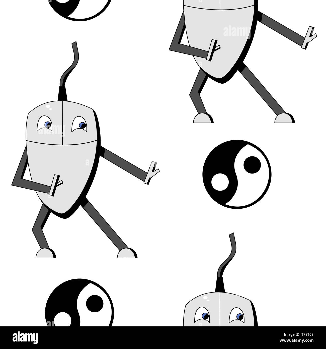 Kung fu computer mouse. seamless vector pattern Stock Vector
