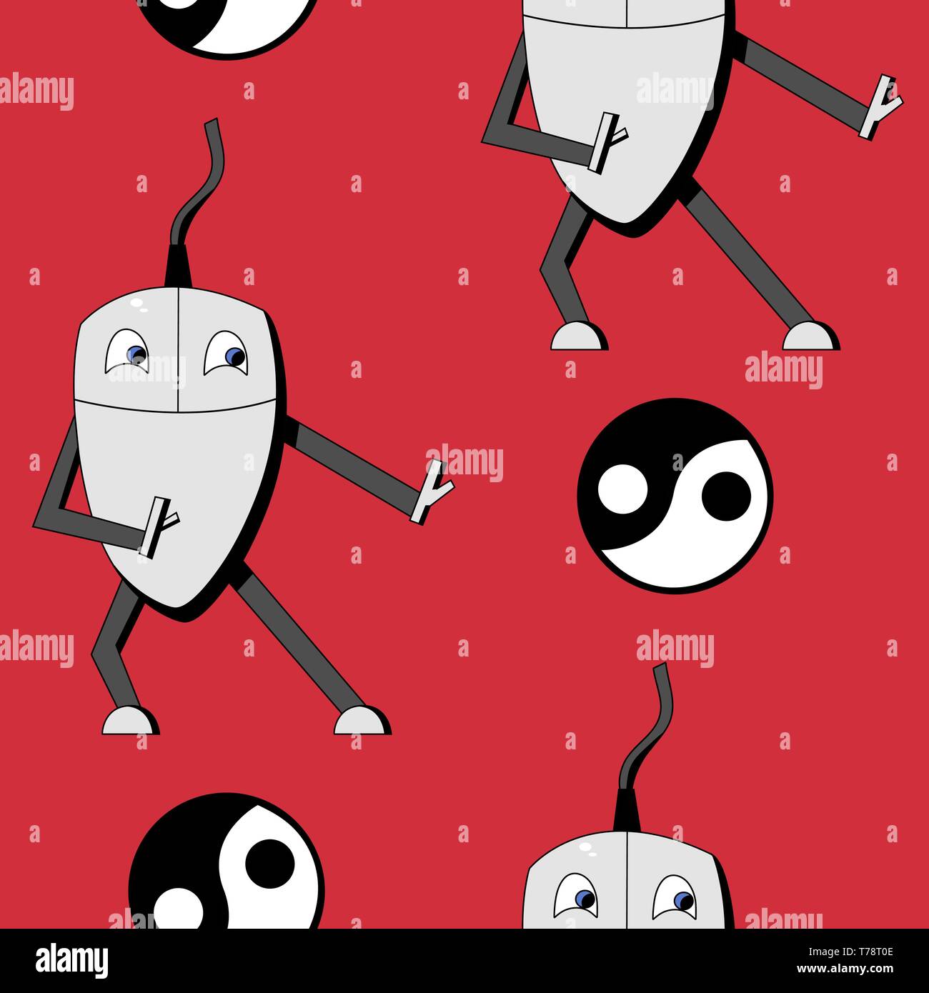 Kung fu computer mouse. seamless vector pattern Stock Vector