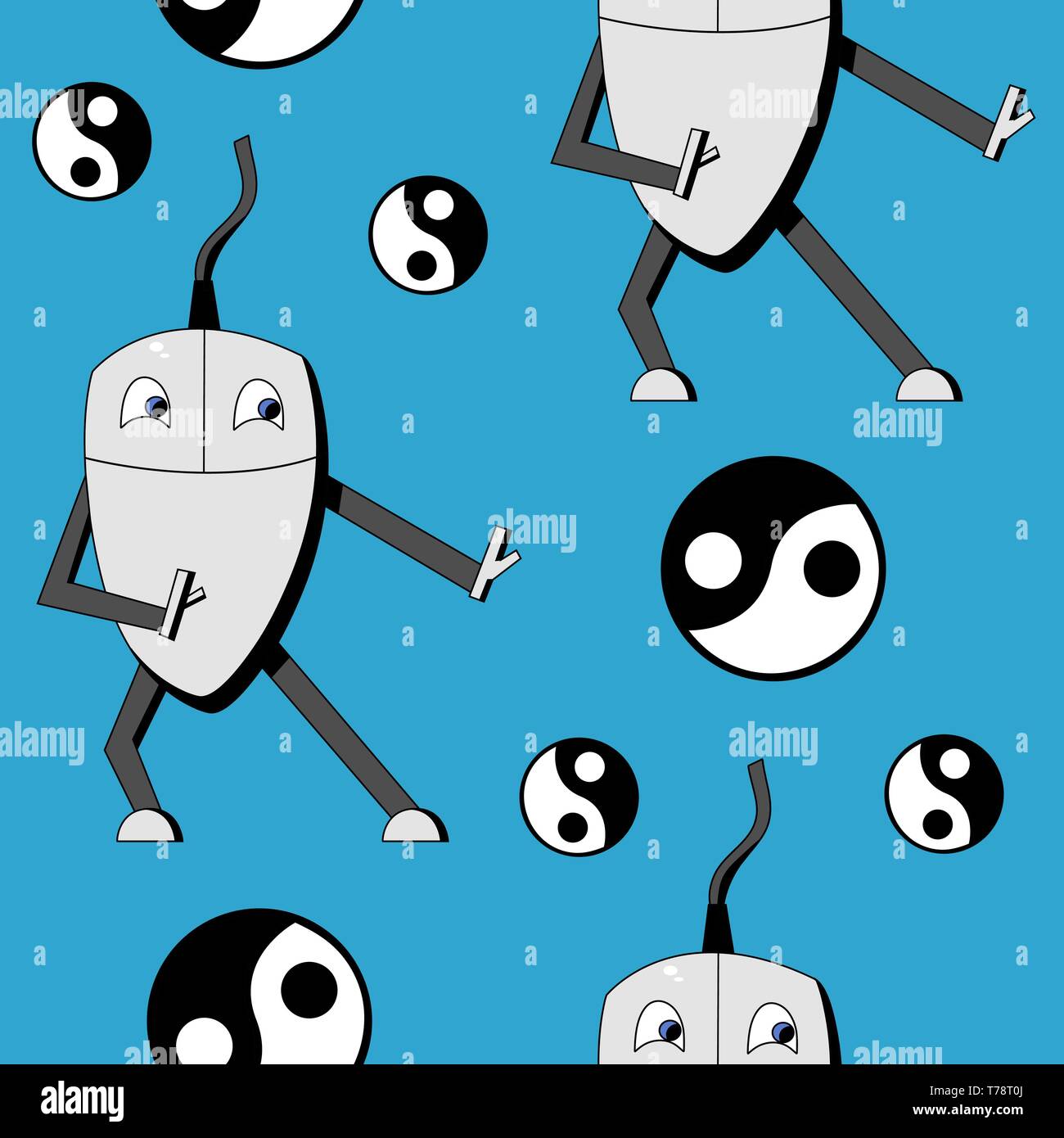 Kung fu computer mouse. seamless vector pattern Stock Vector