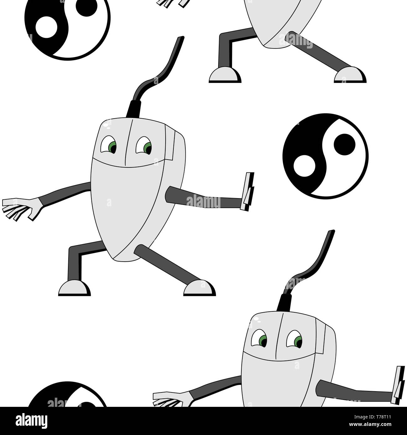 Kung fu computer mouse. seamless vector pattern Stock Vector