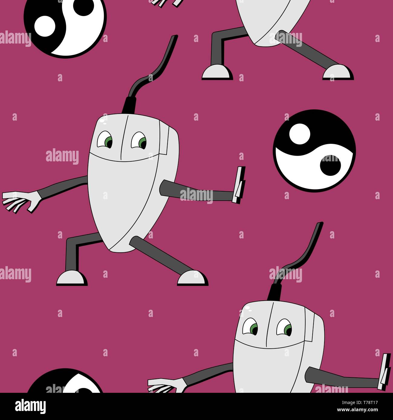 Kung fu computer mouse. seamless vector pattern Stock Vector