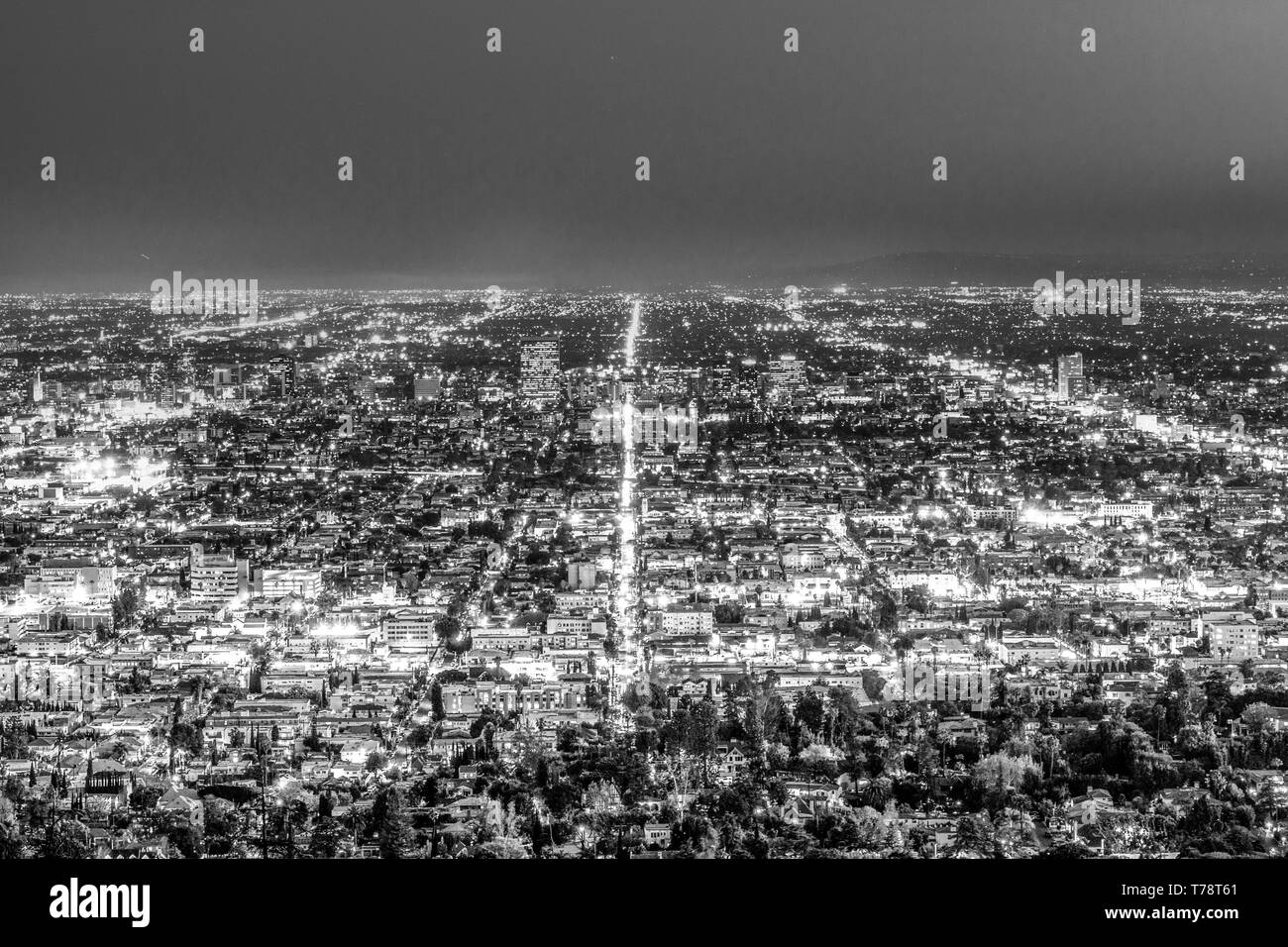 The citylights of Los Angeles by night - aerial view Stock Photo