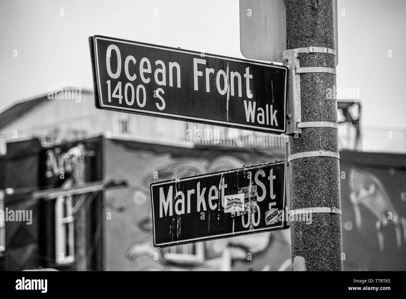Ocean Front street sign in Venice Beach Los Angeles Stock Photo