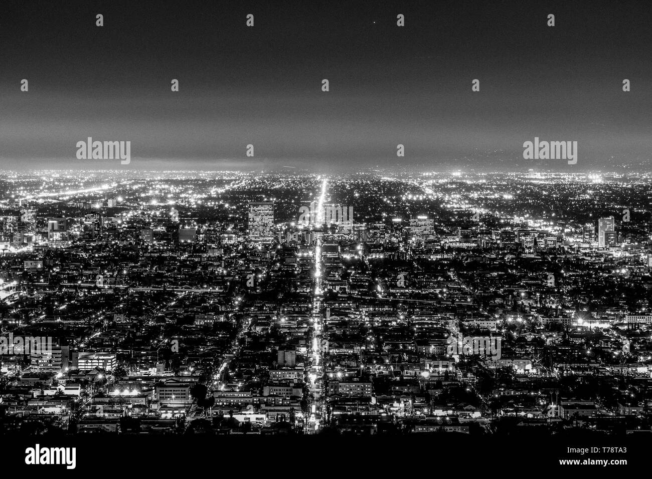 Aerial view over Los Angeles Downtown from Hollywood Hills Stock Photo
