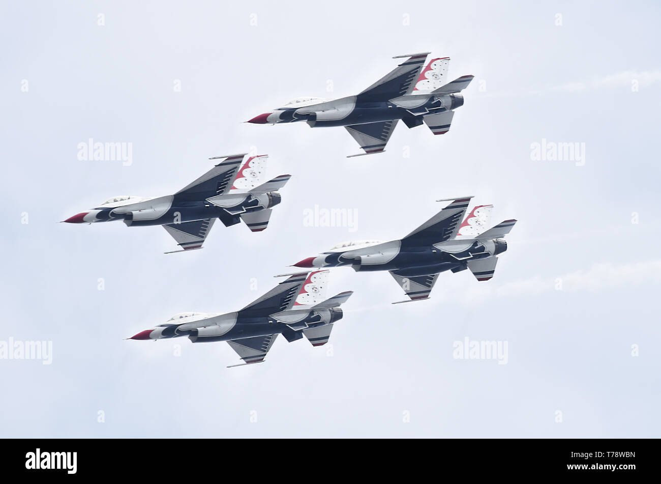 The U.S. Air Force Thunderbirds fly in formation during a practice