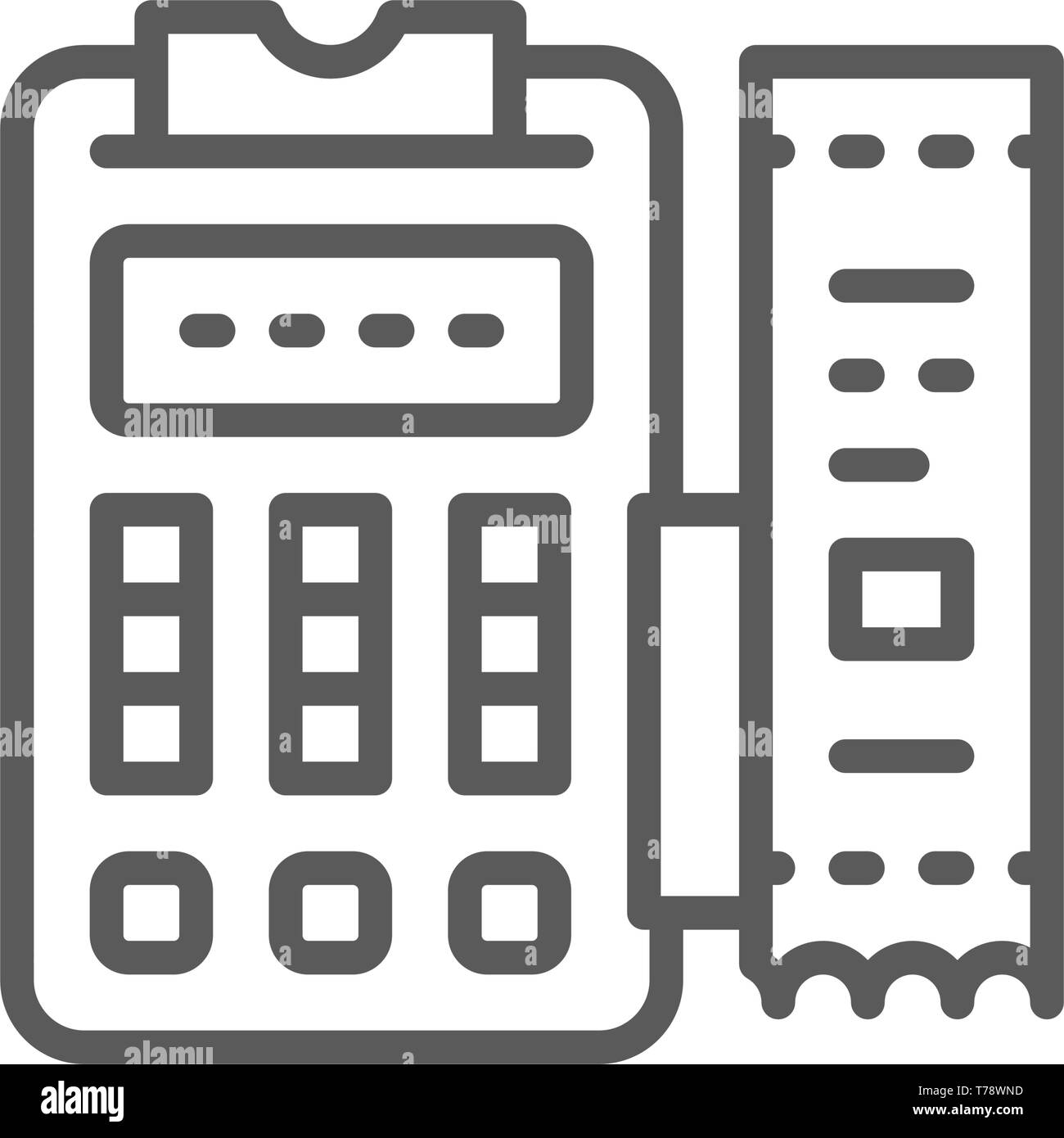 POS terminal, printed receipt, payment machine line icon. Stock Vector