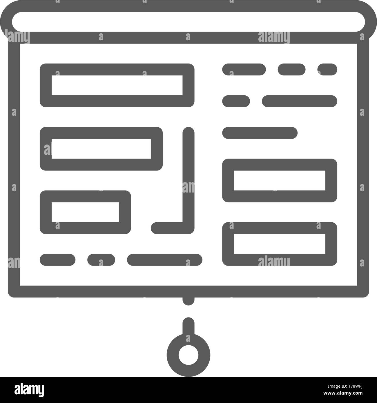 Projector screen with presentation, tables, charts line icon. Stock Vector