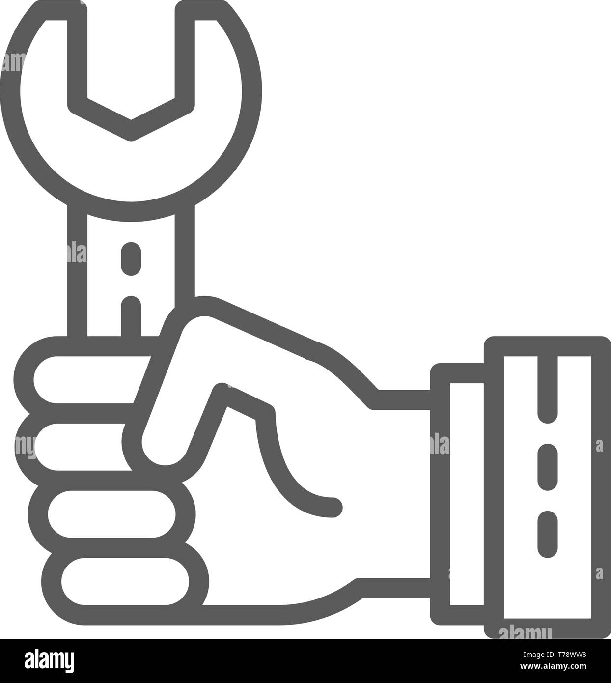 Hand with wrench, working process line icon Stock Vector Image & Art ...