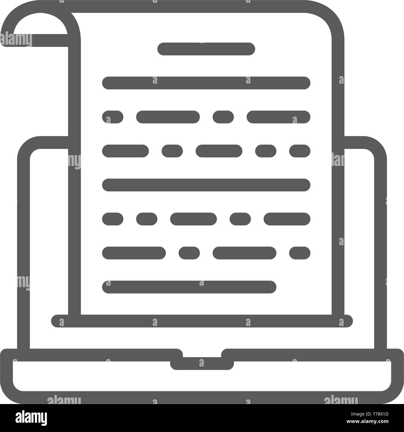 Notes on laptop, presentation, text entries line icon. Stock Vector