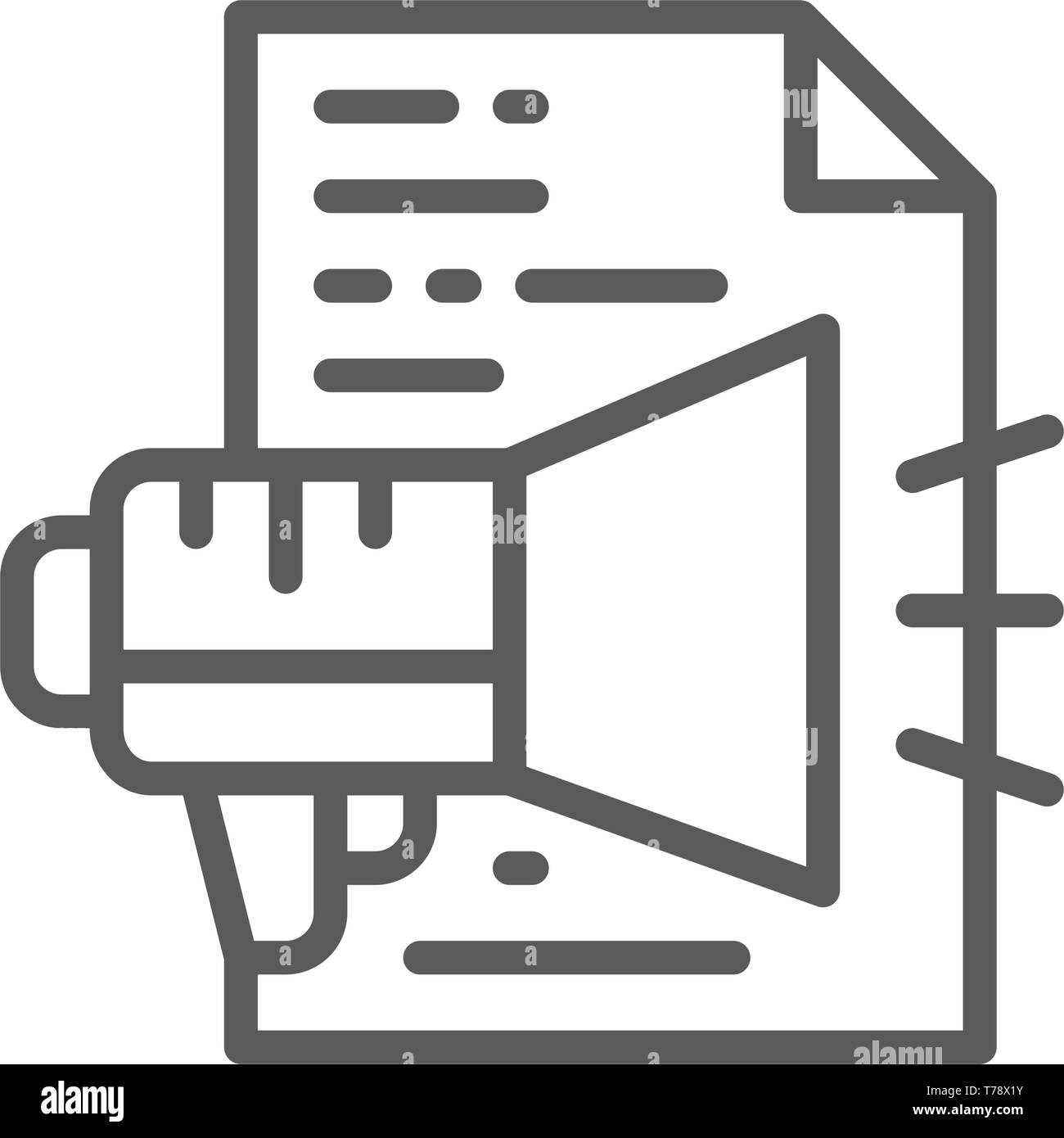 Advertisement text, announcement, document with loudspeaker line icon. Stock Vector
