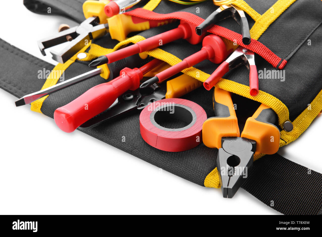Electrician's supplies on white background Stock Photo