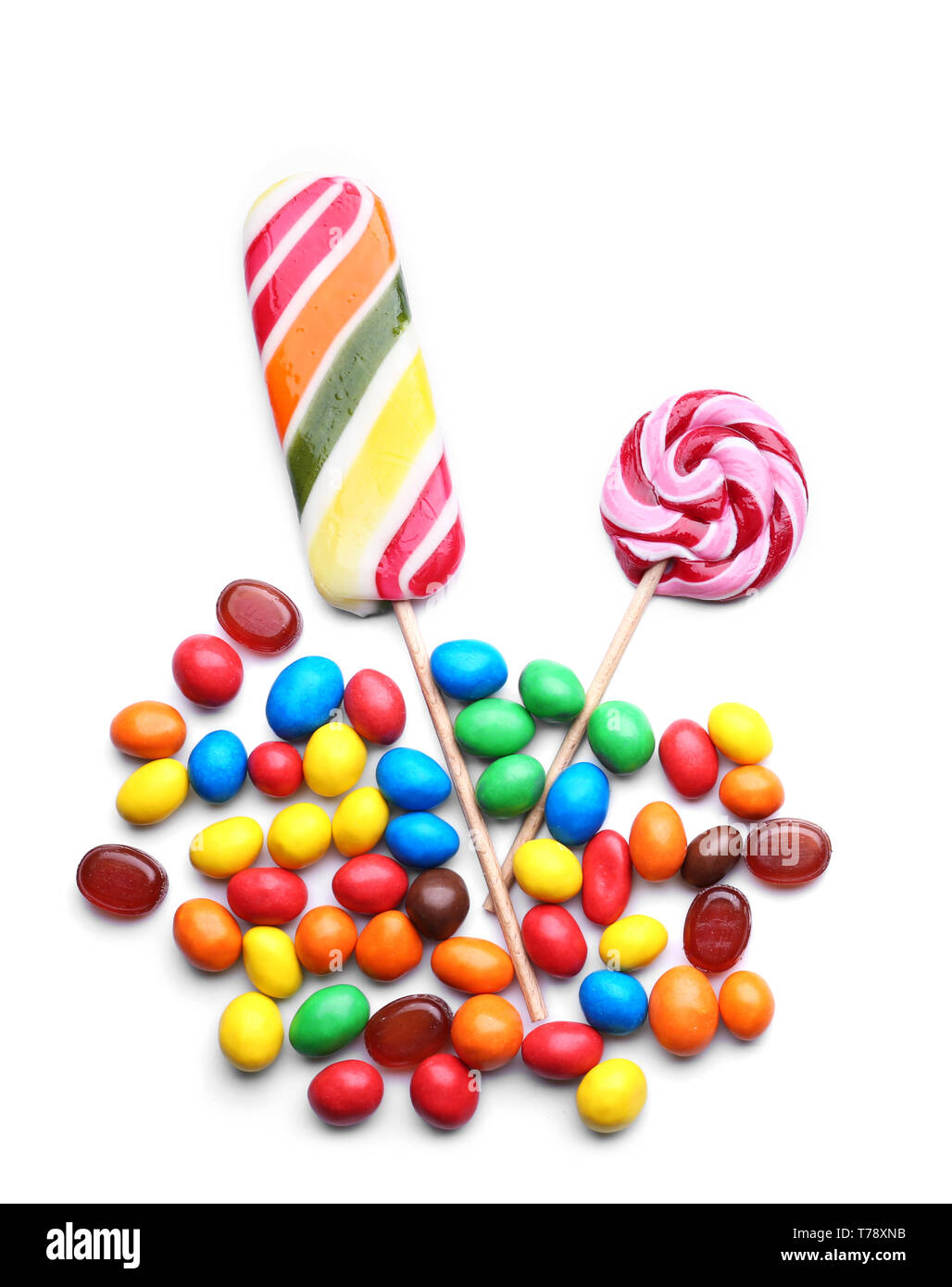 Colorful candies on white background Stock Photo - Alamy