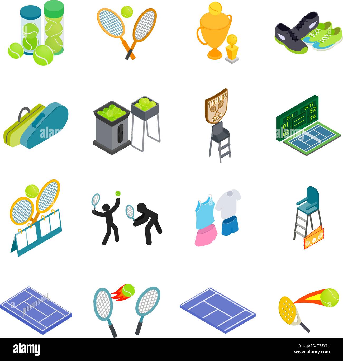 Tennis icons set, isometric style Stock Vector