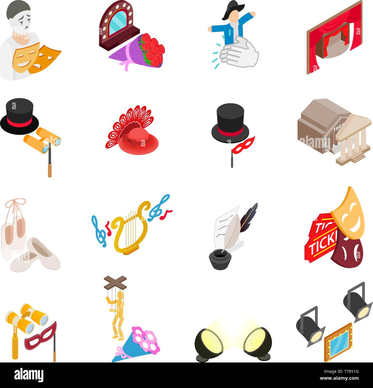 Stage icons set, isometric style Stock Vector