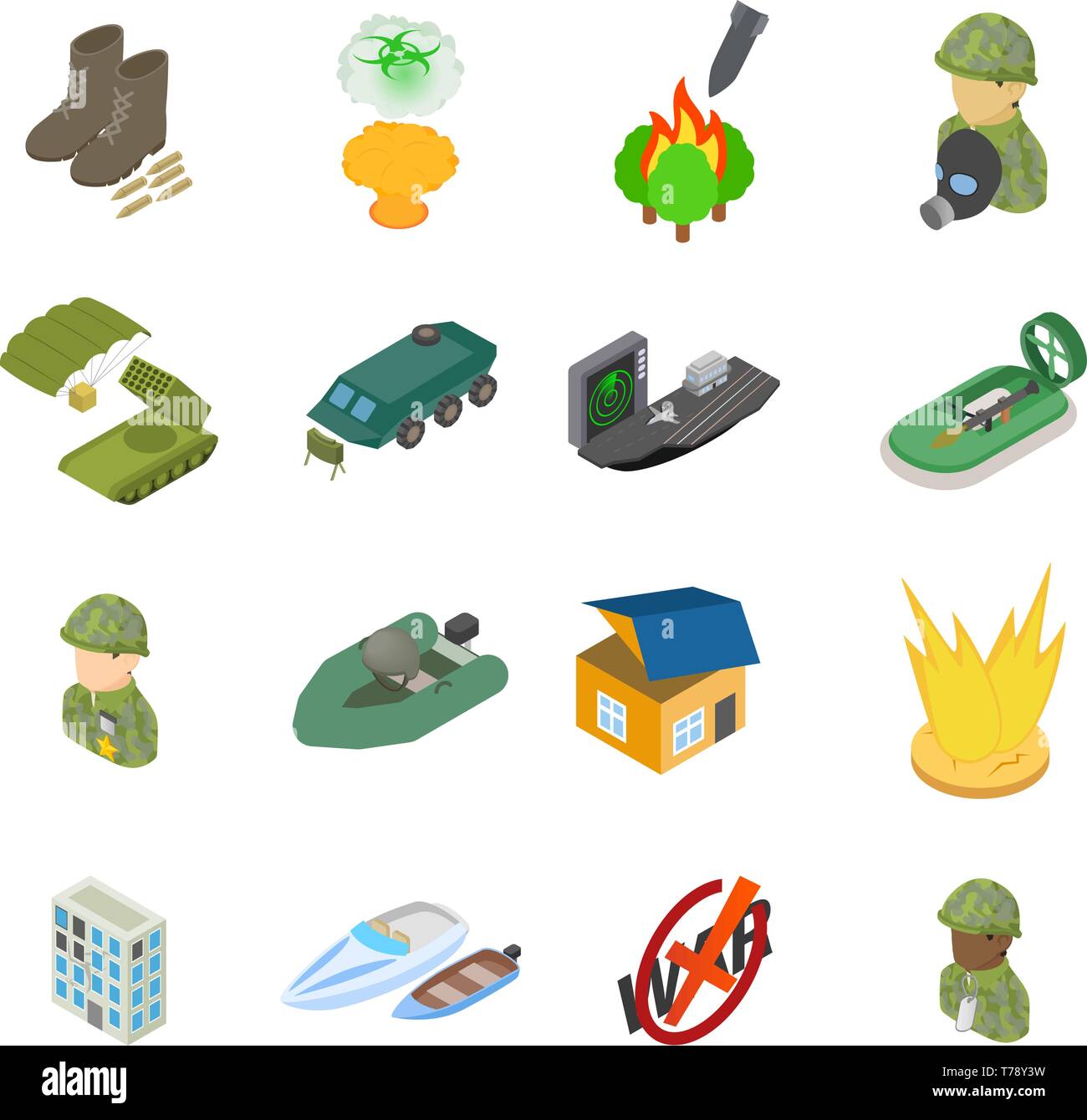 Military science icons set, isometric style Stock Vector