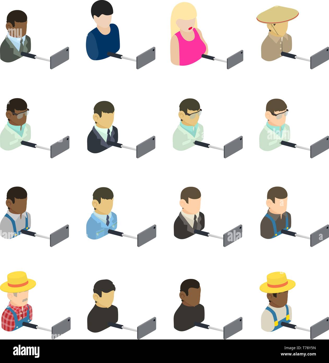 Selfie icons set, isometric style Stock Vector
