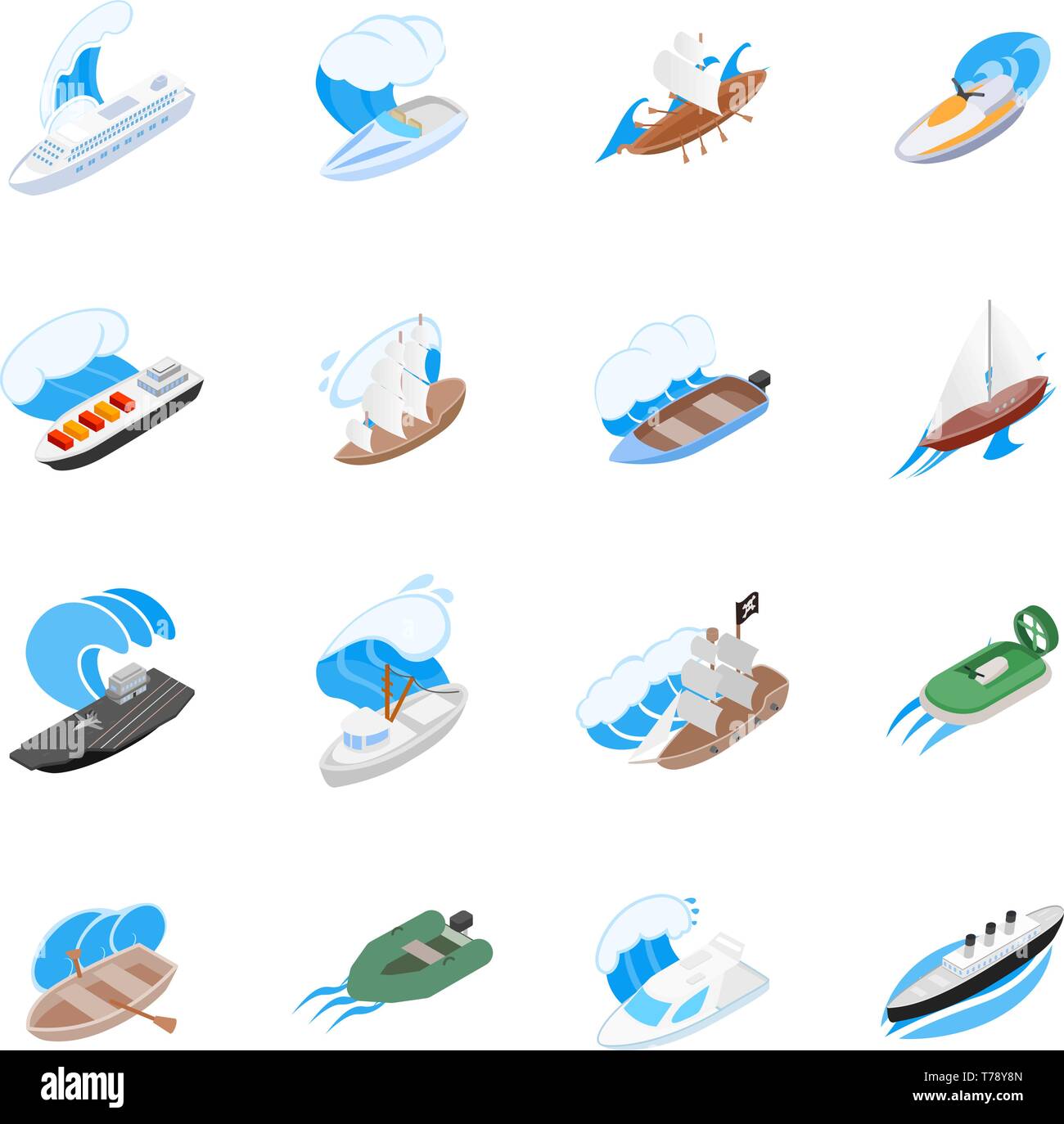 Seafarer icons set, isometric style Stock Vector