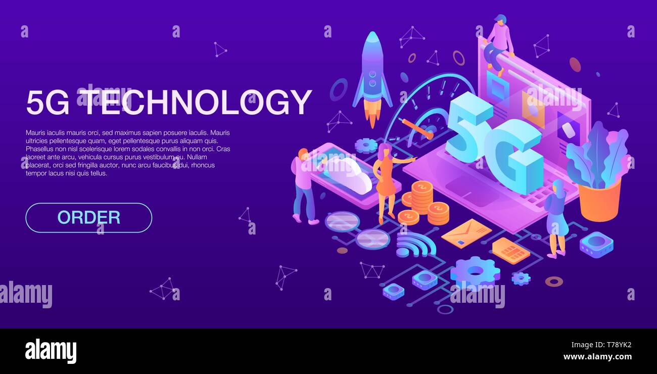 Modern 5G technology concept banner, isometric style Stock Vector