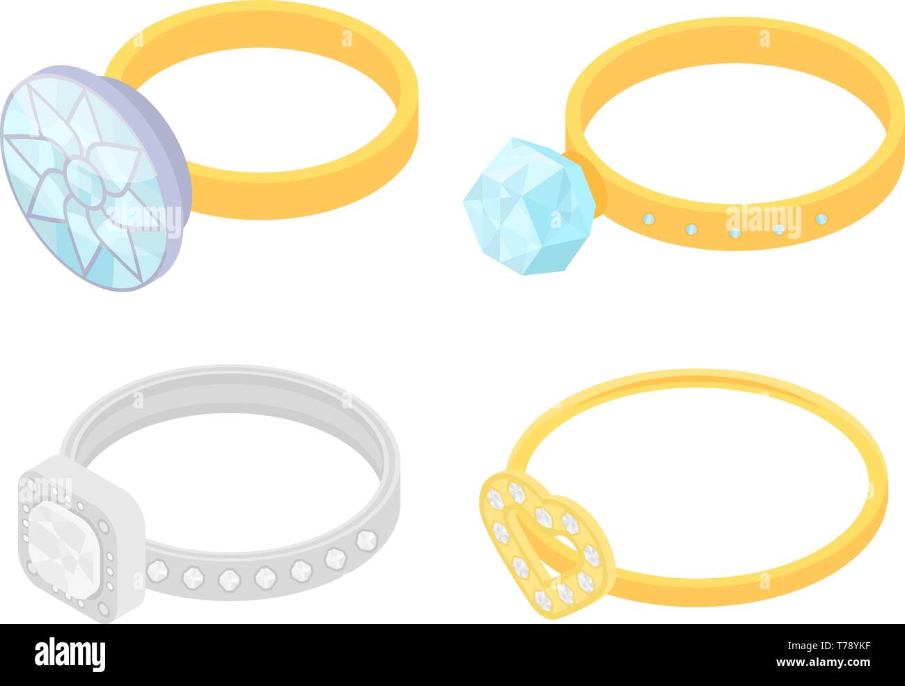 Diamond ring icons set, isometric style Stock Vector