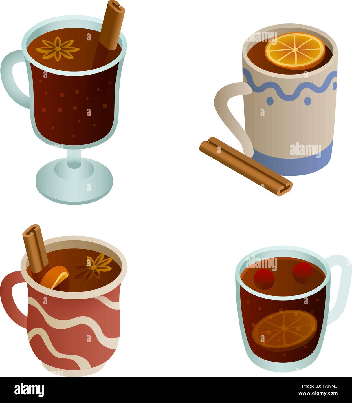 Mulled wine icons set. Isometric set of mulled wine vector icons for web design isolated on white background Stock Vector