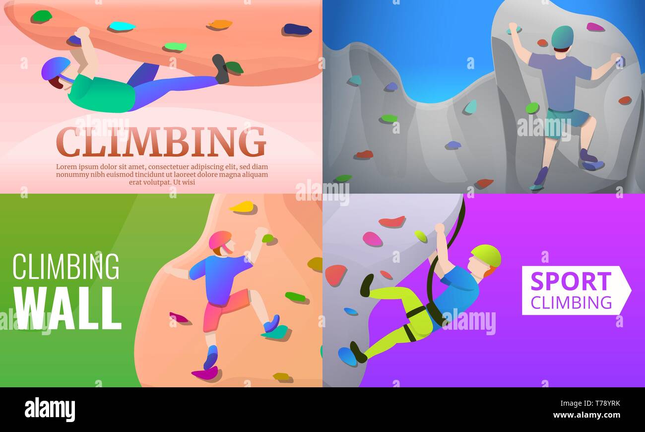 Sport climbing banner set. Cartoon illustration of sport climbing
