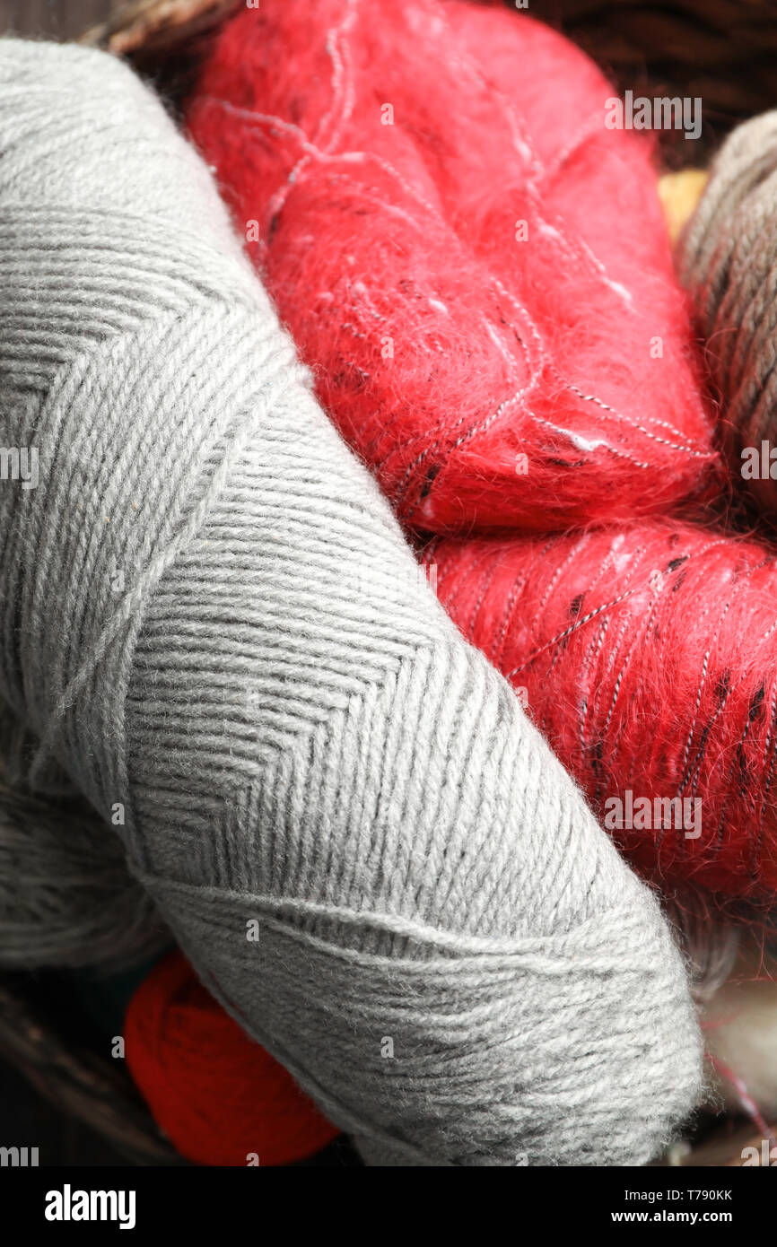 Different knitting threads, closeup Stock Photo - Alamy
