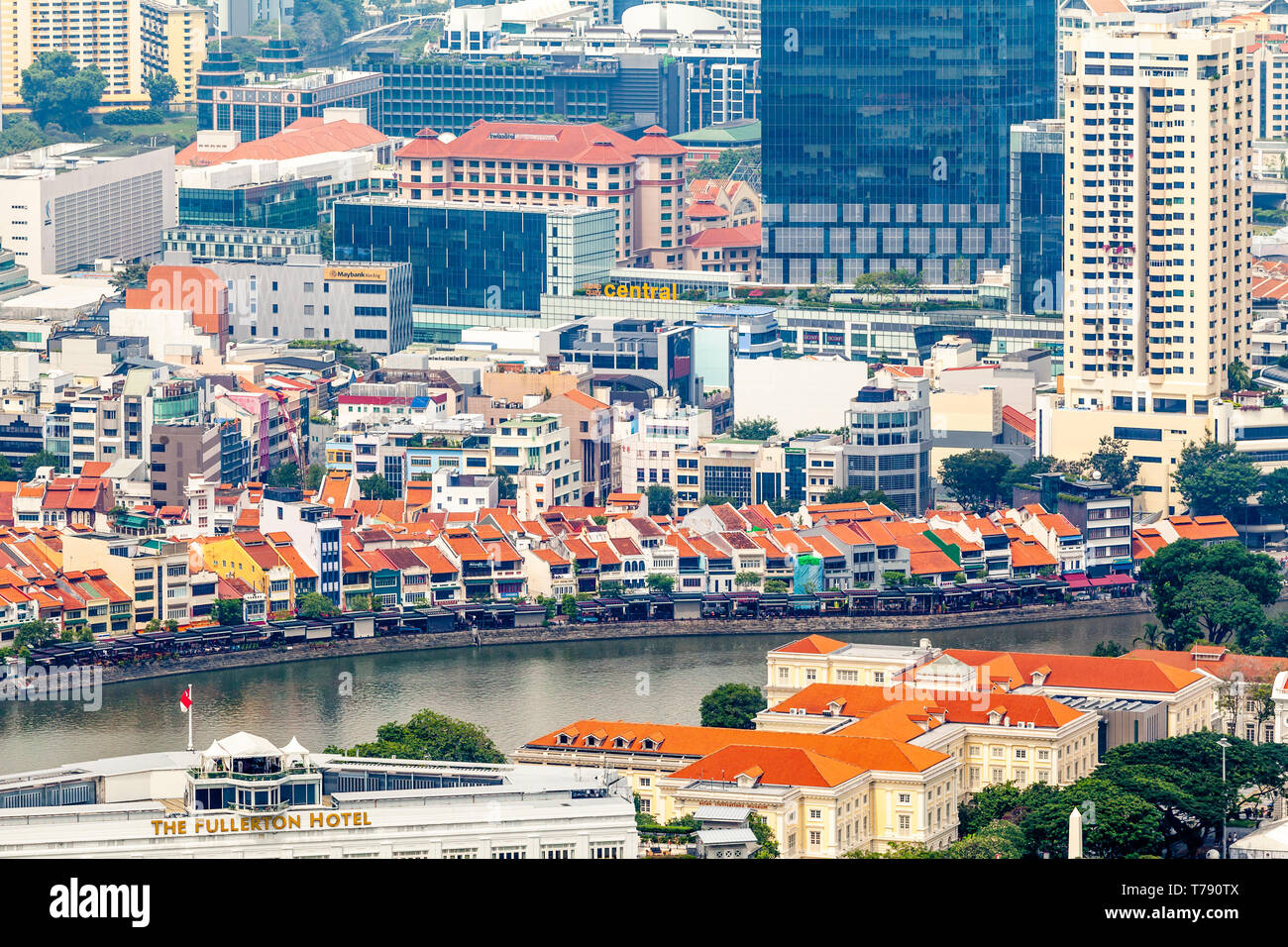 An Aerial View Of Boat Quay and The Singapore Skyline, Singapore, South ...