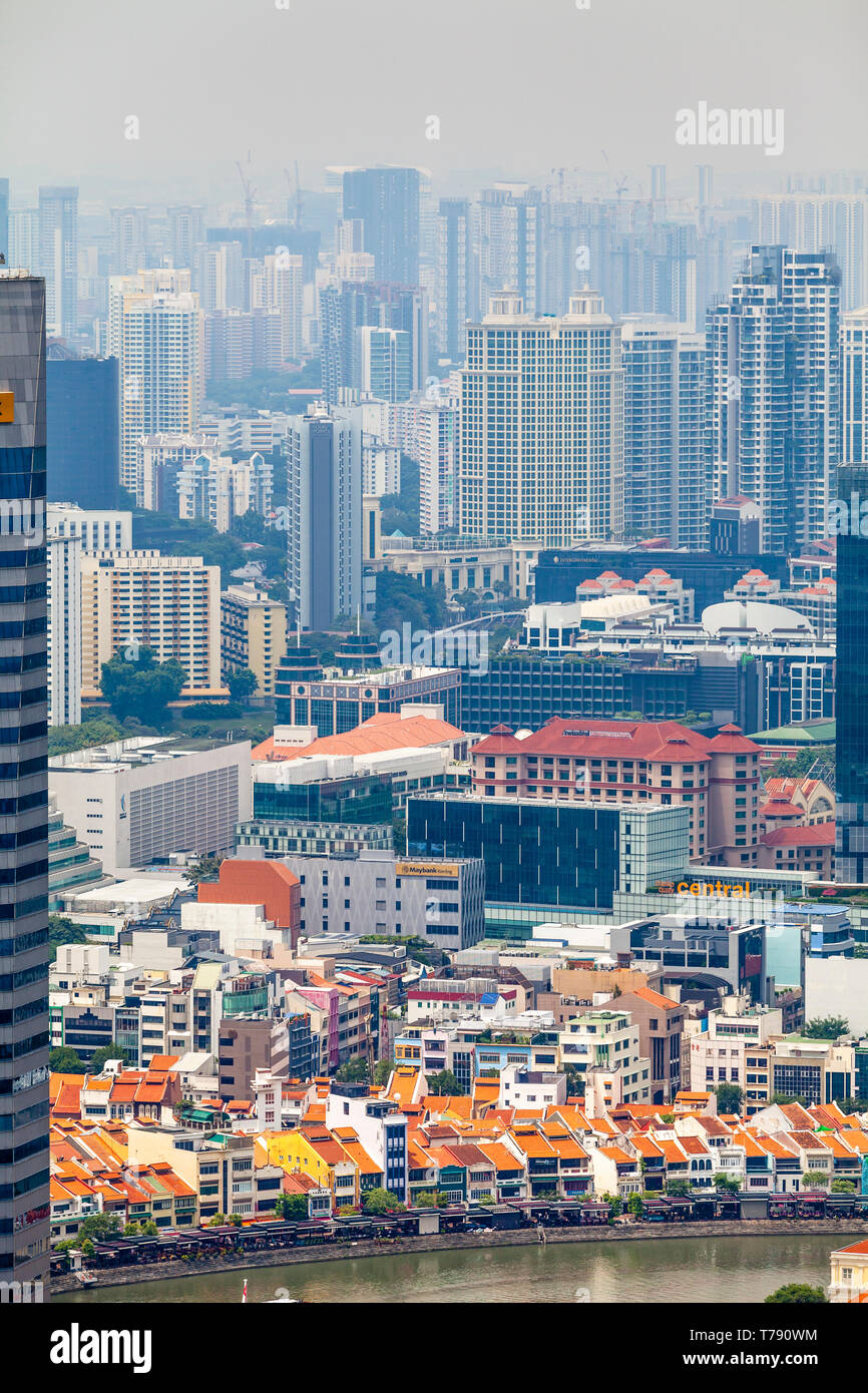 An Aerial View Of Boat Quay and The Singapore Skyline, Singapore, South ...