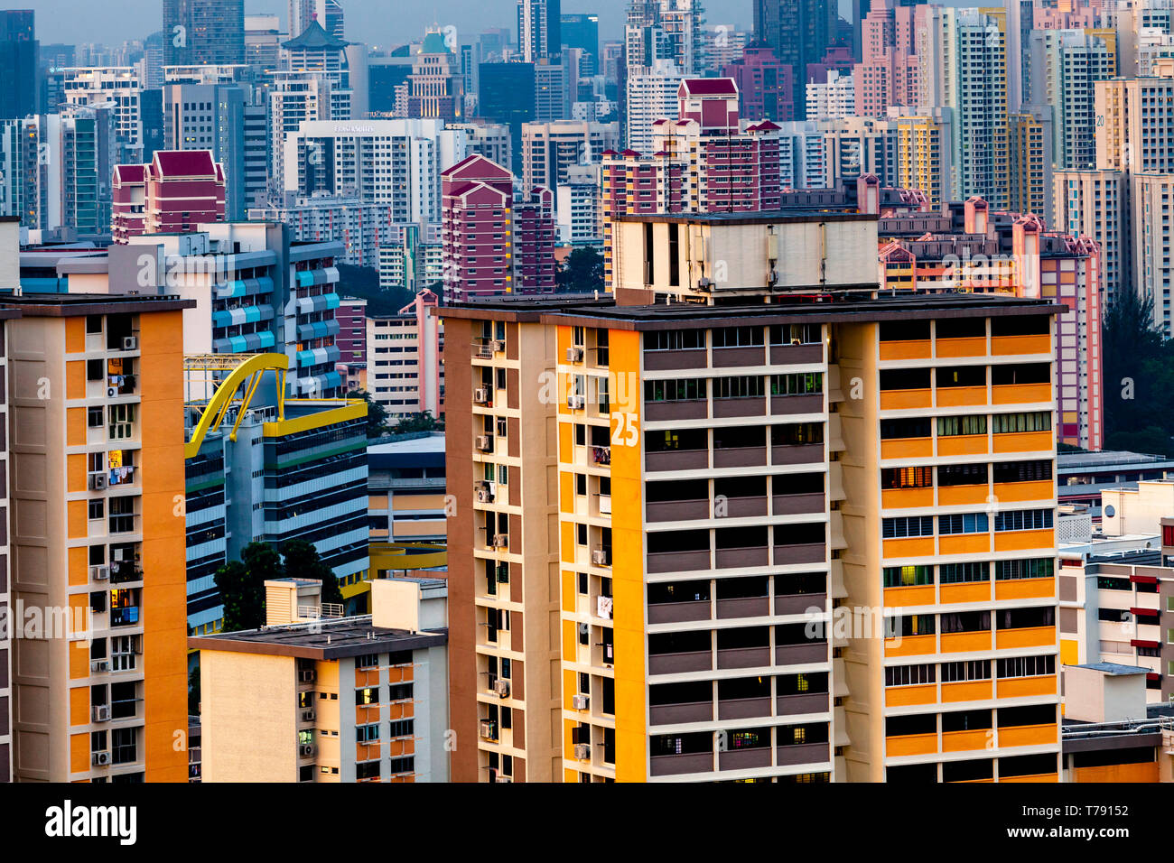 Apartment Blocks and Singapore Skyline, Singapore, South East Asia Stock Photo