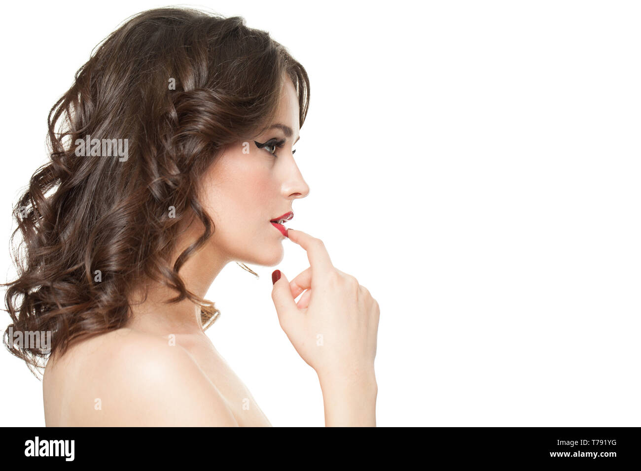 Beautiful woman isolated on white background. Female profile Stock Photo