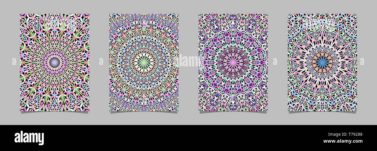 Colorful abstract flower garden mandala flyer background template set Stock Vector