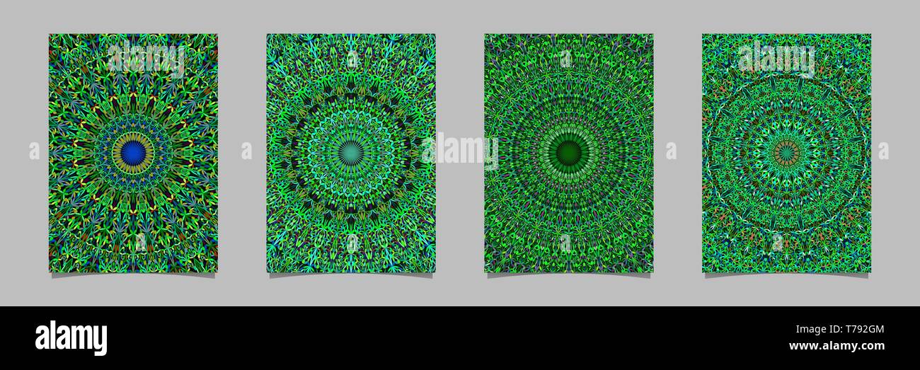 Green jungle ornate mandala pattern poster background template set Stock Vector